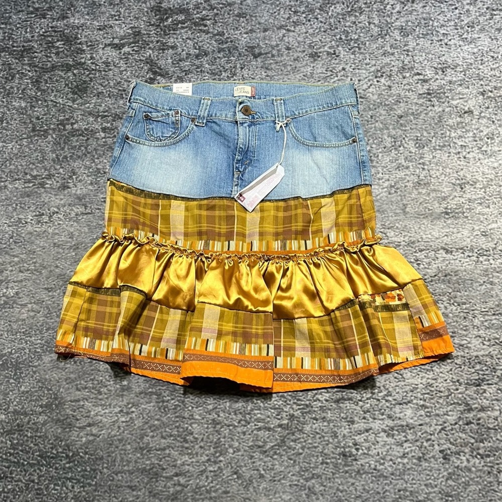 Levi's Denim Tiered Skirt Size 13 (36") Blue Hippie Cottage Coquette Y2K NEW